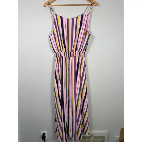 Adyson Pankor Smocked Waist Tank Hi Lo Dress Womens Size M Striped Sleeveless - Picture 4 of 9